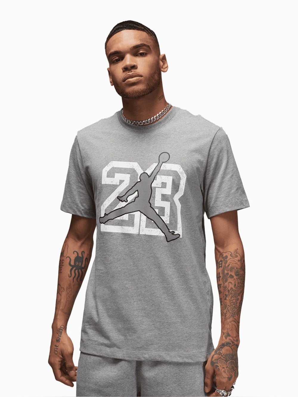 Jordan Flight Essentials 23 Jumpman Graphic T Shirt Gray Mens Small